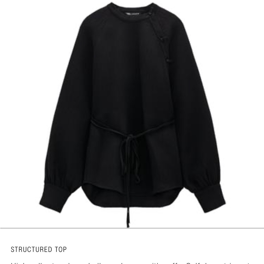 Black Structured Drawstring Waist Women's Top